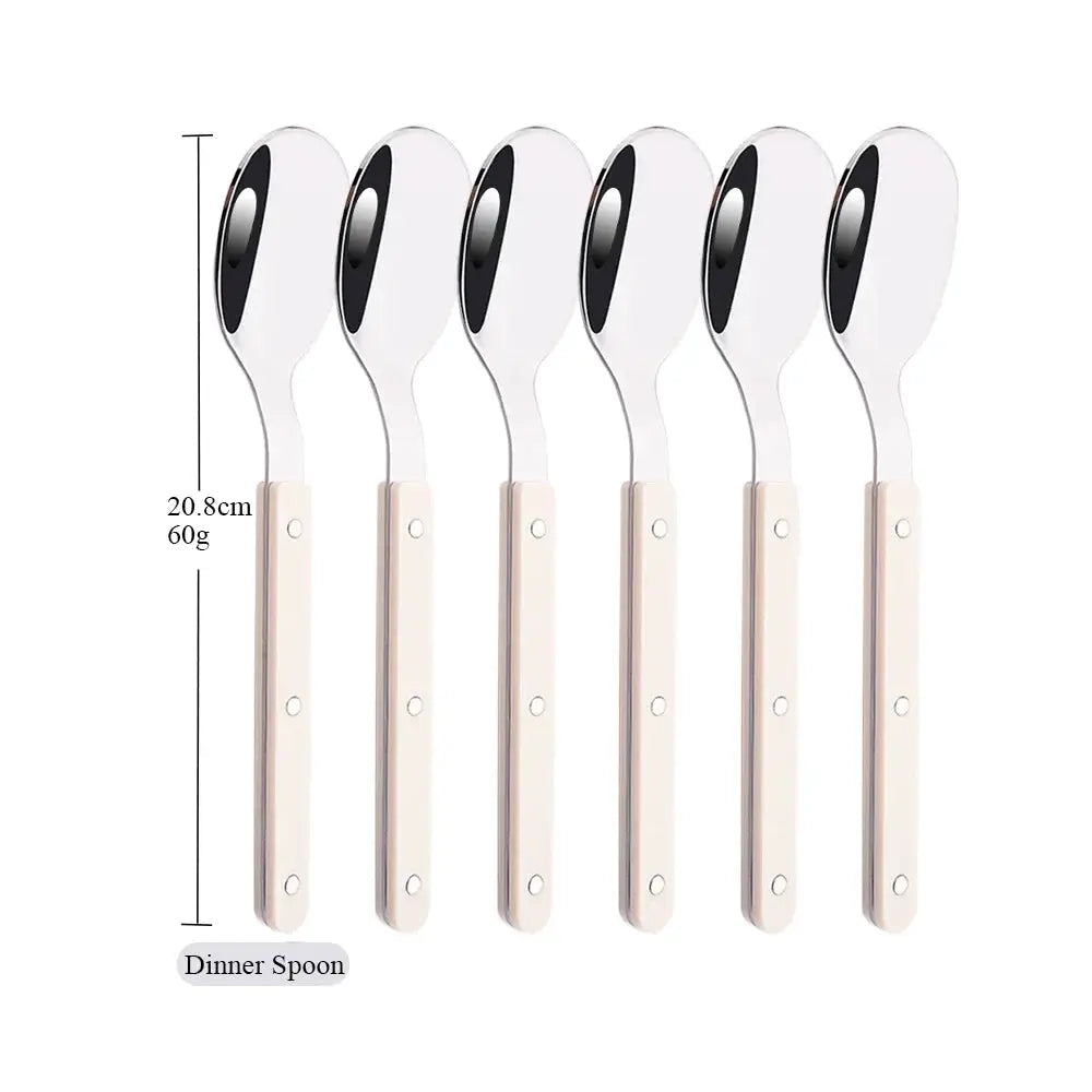 6/30Pcs Beige Silver Acrylic Handle Dinnerware Knife Fork Spoon Set Stainless Steels Cutlery Set Western Home Kitchen Flatware from PriceLows™