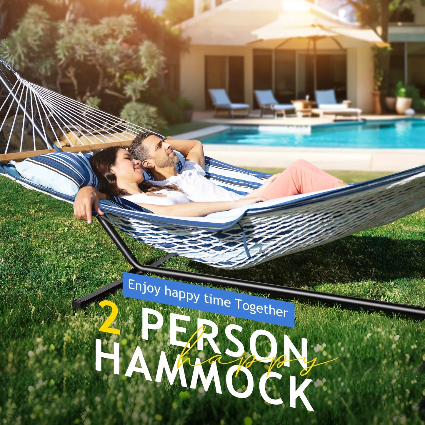 Heavy-Duty Outdoor Hammock with Steel Stand.Detachable for Versatile Use - Ideal for Courtyard, Garden Lawn, Patio Balcony, Lake from PriceLows™