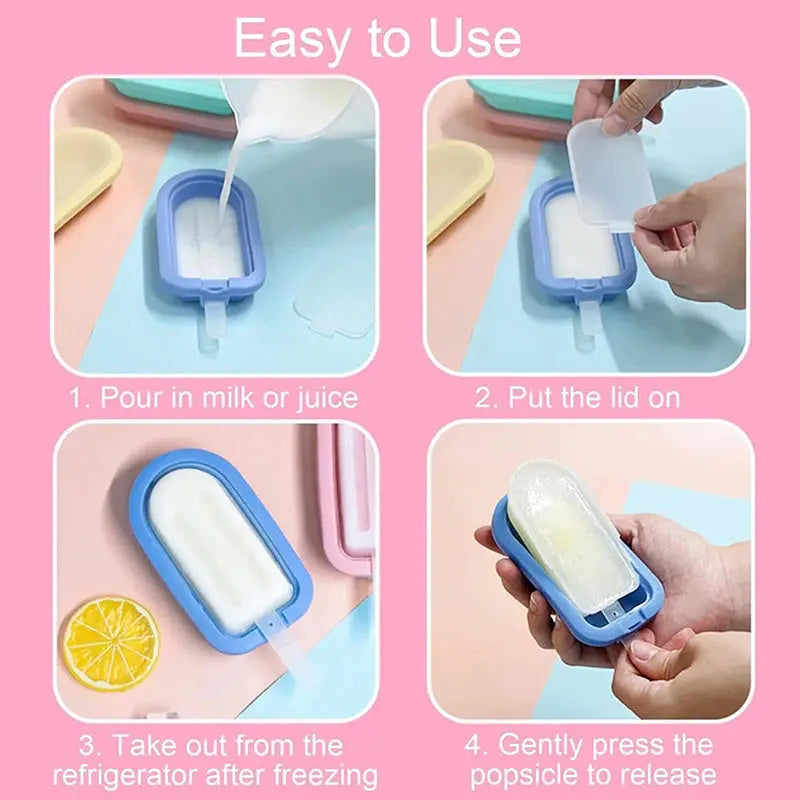 4Pcs Silicone Ice Lolly Moulds with Sticks Reusable Ice Cream Forms Popsicle Mold DIY Ice Cream Maker Ice Cube Mold Kitchen Tool from PriceLows™