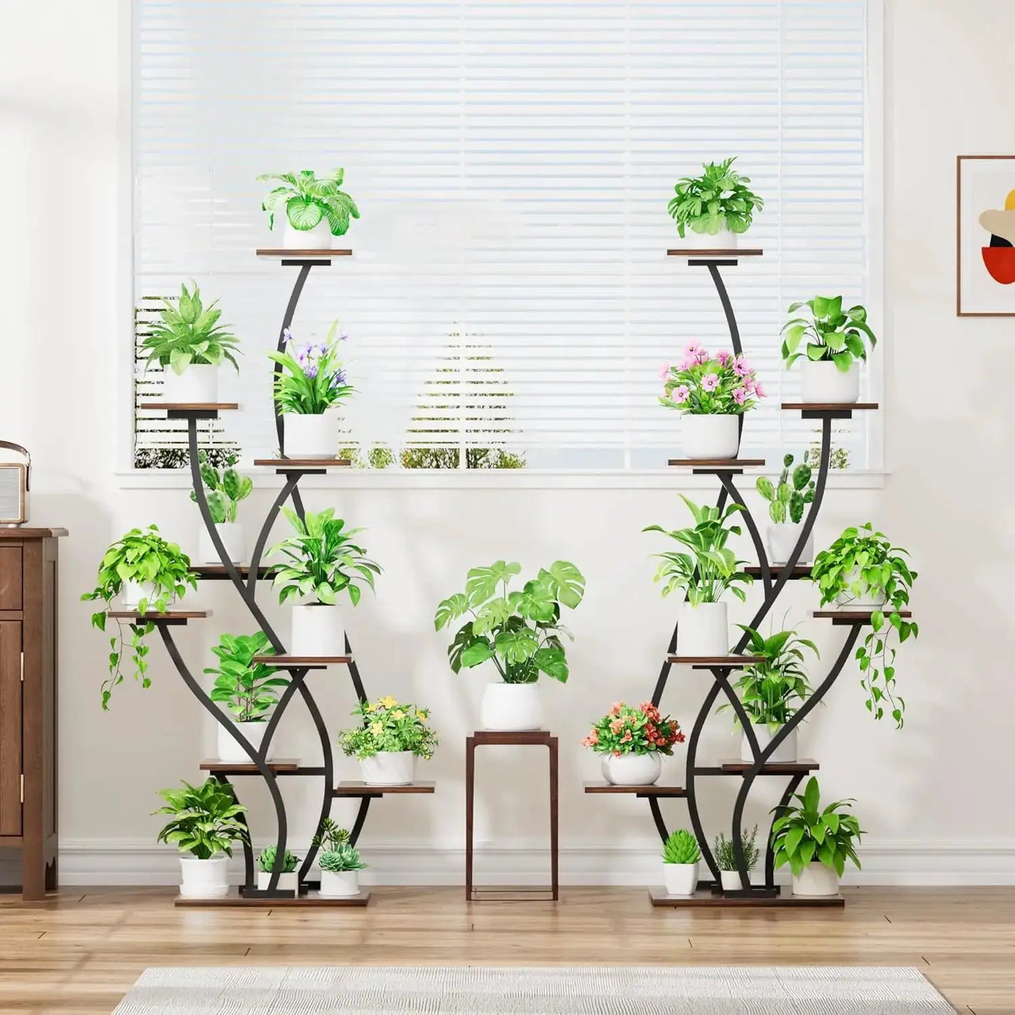61" 9-Tier Plant Stand with Grow Lights, 2-Pack Corner Shelf for Indoor Plants, Tall Metal Flower Holder for Living Room, Black from PriceLows™
