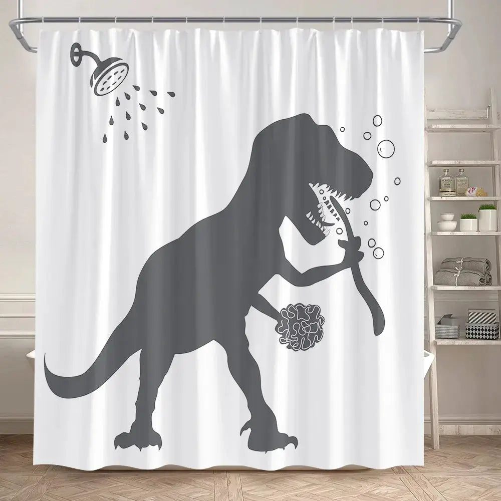 Funny Bathing Dinosaur Shower Curtains Black Cat Animal Silhouette Kids Bath Curtain Modern Polyester Bathroom Decor with Hooks from PriceLows™