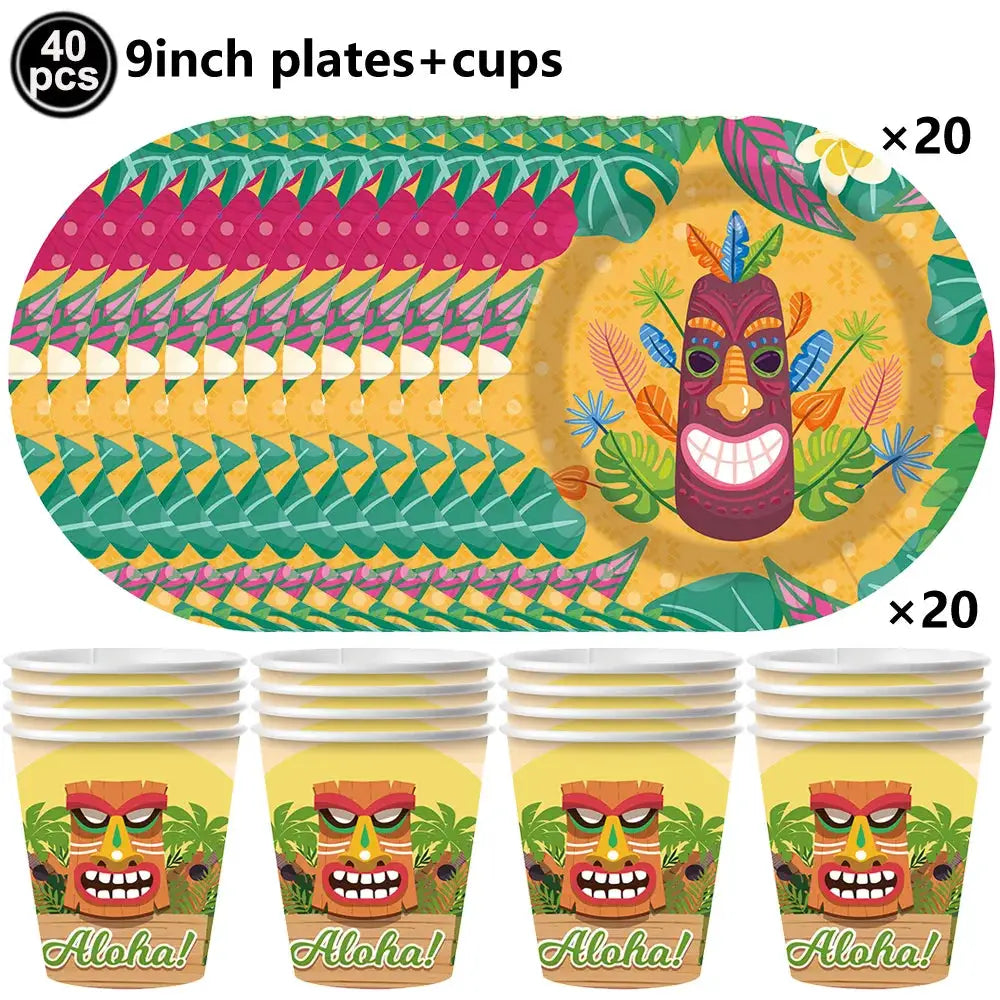 Surf Beach Party Tableware | Paper Plates Napkins Cups | Tattoos And Snack Tray