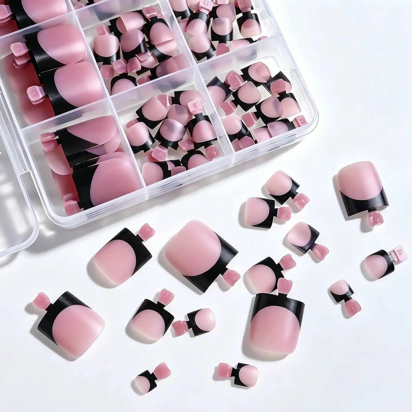 Press On Toenails | Short Square | Matte Nude Pink French | 150 Piece Set