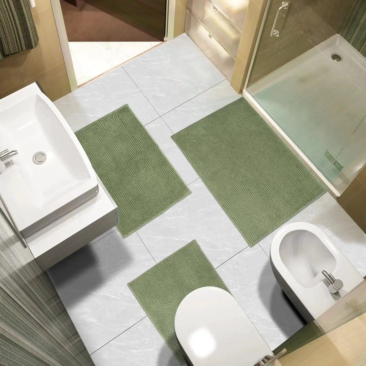 Bathroom Rugs Sets 3 Piece, Non-Slip Chenille Bath Rug - Ultra Soft, Washable, Super Absorbent Bath Mat for Bathroom, To from PriceLows™