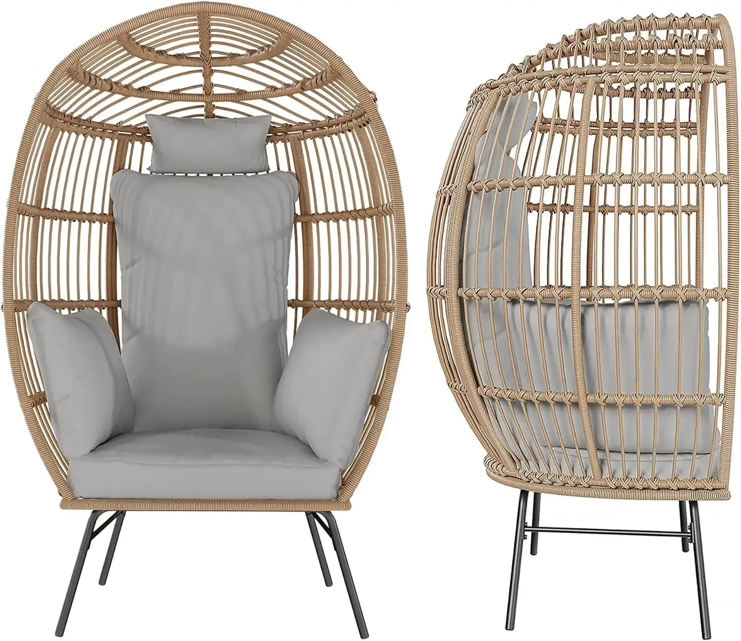 Wicker Egg Chair with Ottoman, Waterproof UV Resistant Patio Lounge Chair with Cushions, Accent Furniture for Garden, Balcony from PriceLows™