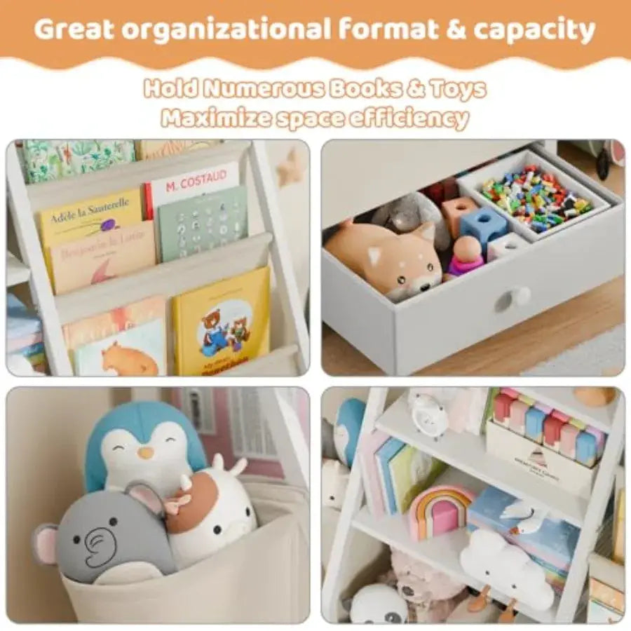 Bookshelf and Toy Storage - Book Shelf for Rooms Toddler Bookshelf Baby Bookcase for Nursery Montessori Toy Organizer from PriceLows™