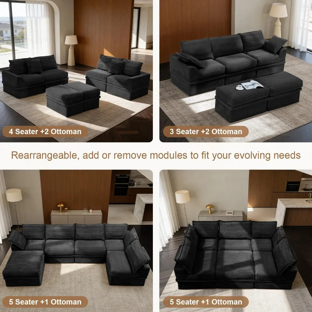U Shaped Sectional Sofa | Depth 27in | Height 20.5in | 3 Seater Storage Ottoman
