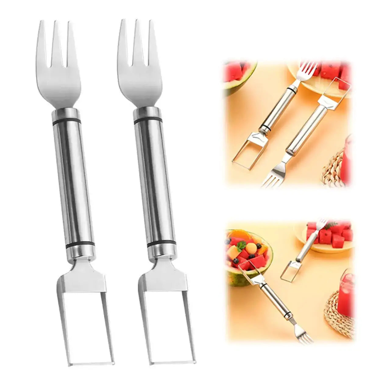 2 Pack 2 in 1 Stainless Steel Watermelon Slicer and Fork Cutter Tool for Home Party Camping Kitchen Gadget from PriceLows™