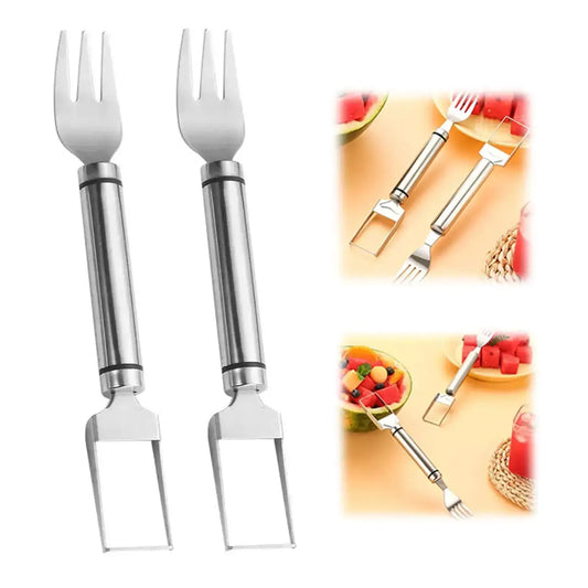 2 Pack 2 in 1 Stainless Steel Watermelon Slicer and Fork Cutter Tool for Home Party Camping Kitchen Gadget from PriceLows™