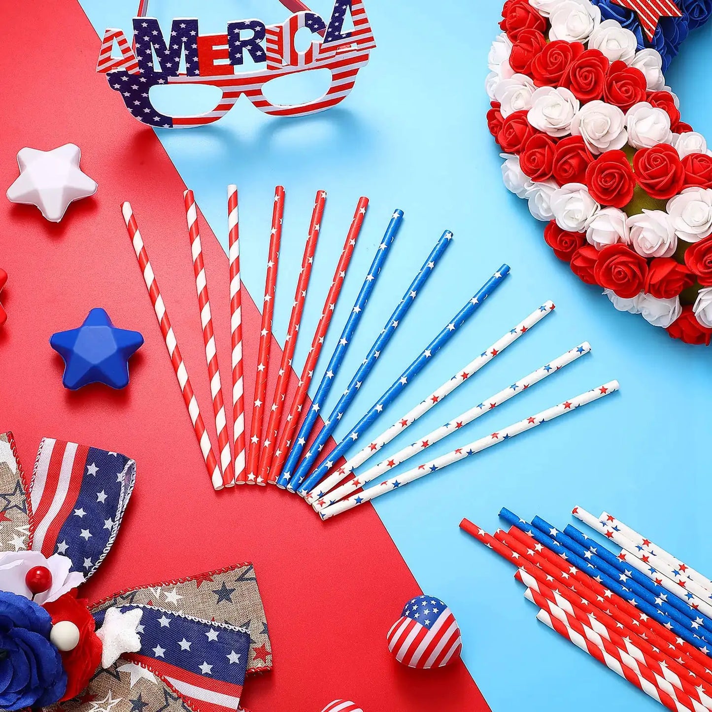 American Flag Paper Straws | Red White And Blue | 4th Of July Theme