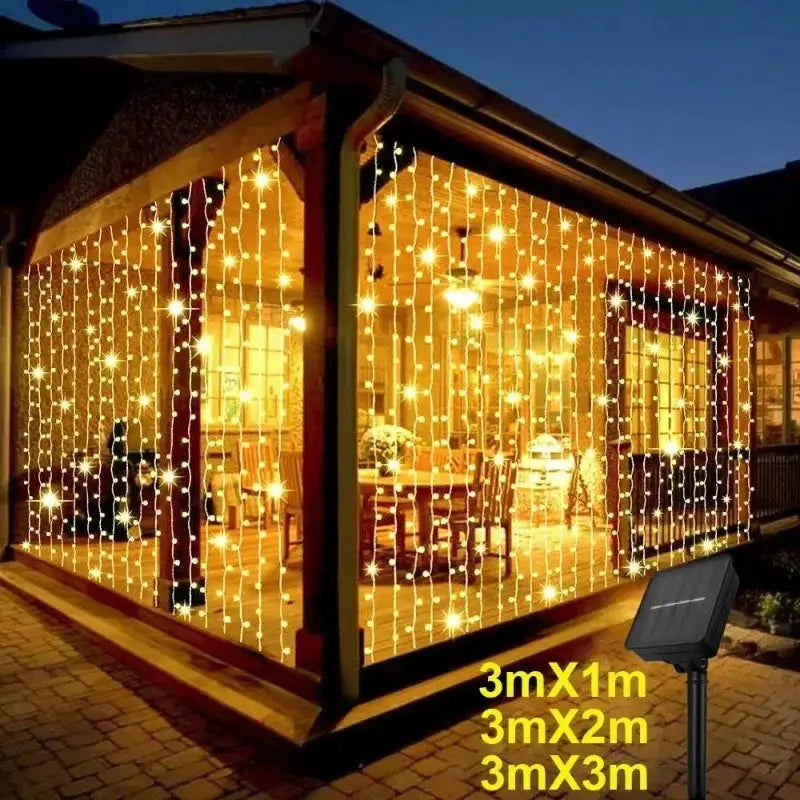 Solar Outdoor Curtain Lights | 300 LED Bulbs | 3x3 Meter Size | IP65 Protection