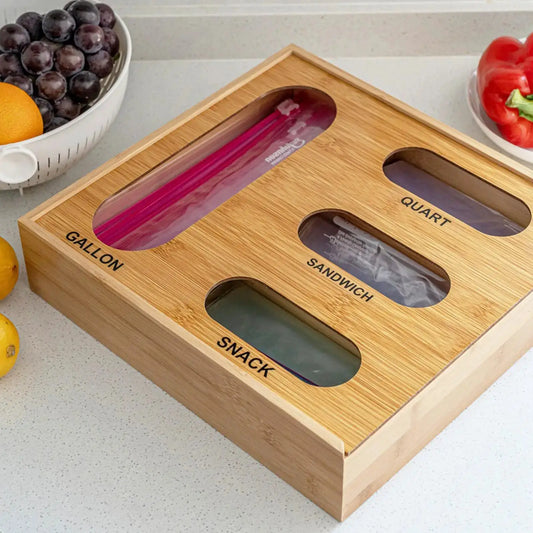 Baggie Organizer | 4 In 1 Design | Bamboo Construction | Kitchen Drawer