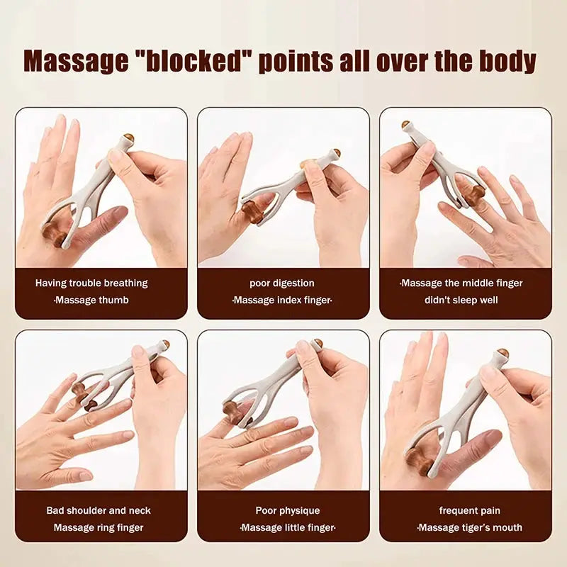 Solid Wood Finger Massager | 360 Degree Roller | Acupressure Stick