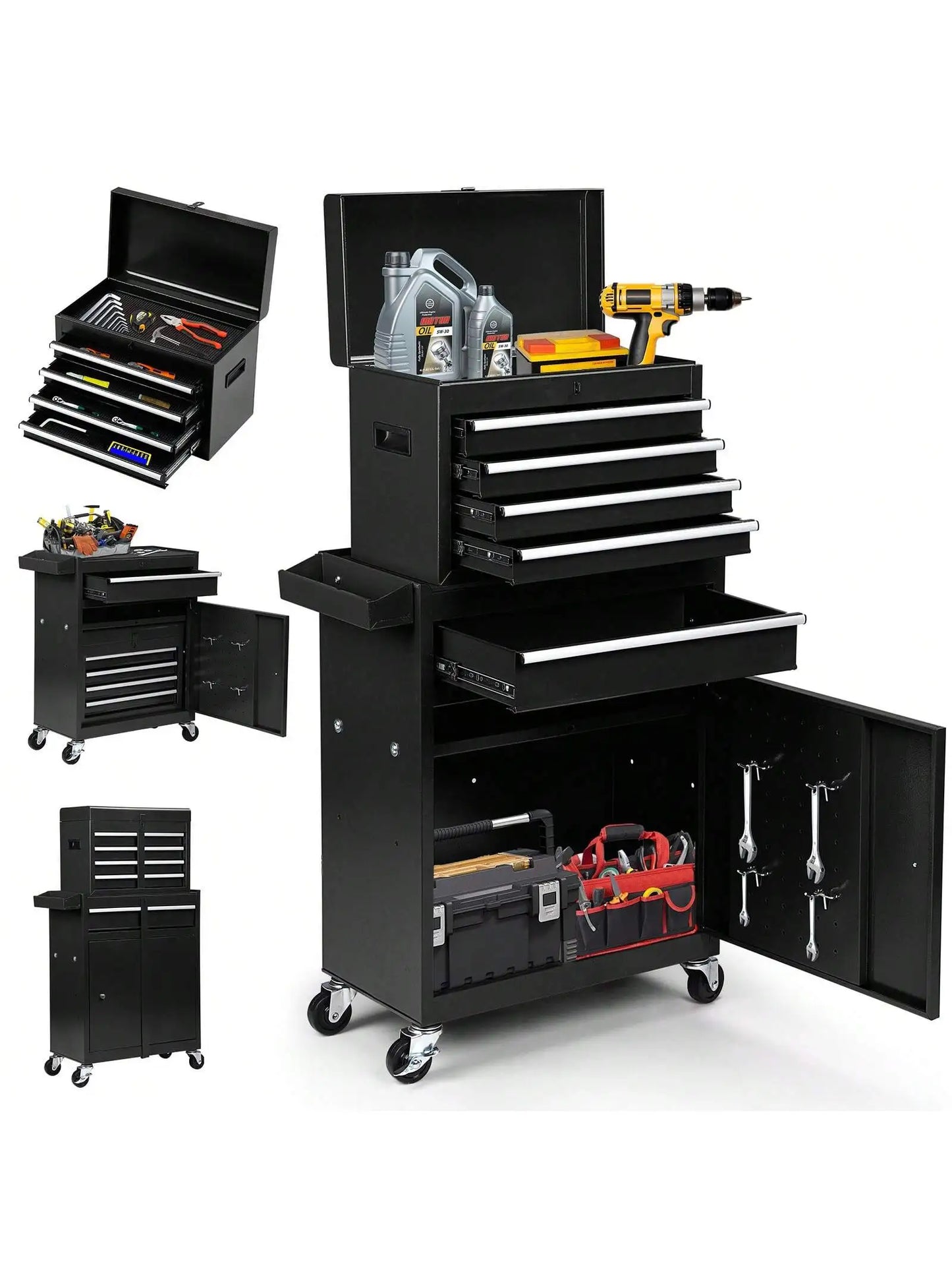 Rolling Tool Chest, 5-Drawer 2-In-1 Tool Cabinet With Lockable Wheels And Detachable Top Tool Box, Tool Cart For Warehouse, Workshop from PriceLows™