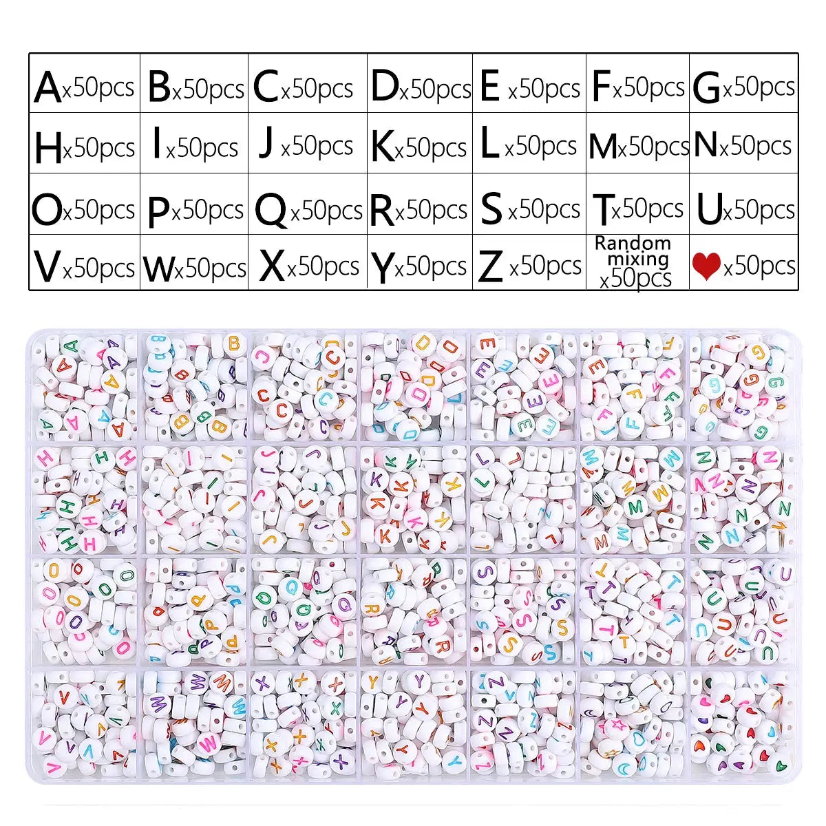 Acrylic Alphabet Beads | 6x6/4x7mm | Heart Shape | DIY Craft Kit