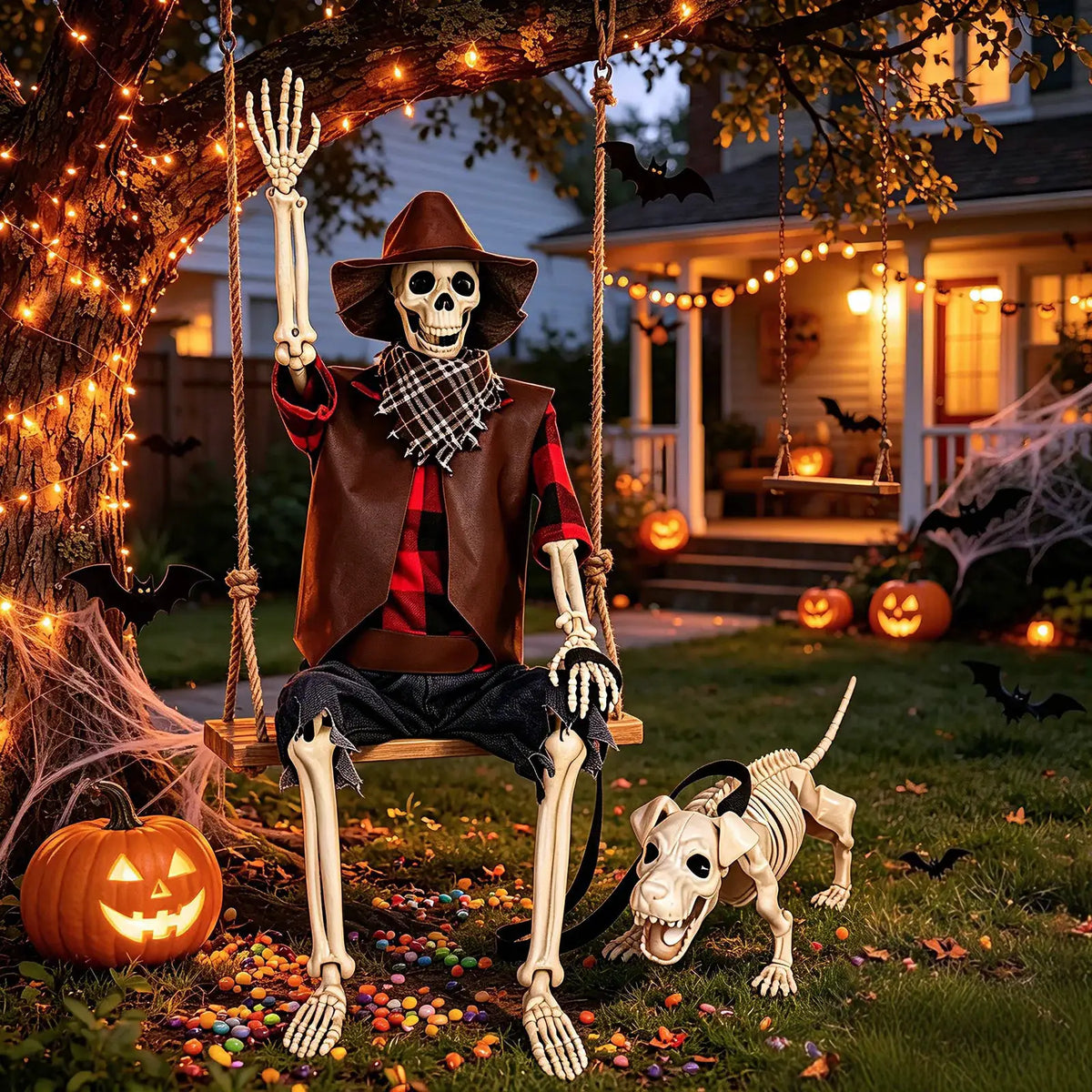 Halloween Skeleton Set | 36 Inch Posable Joints | Plastic | Cowboy Theme