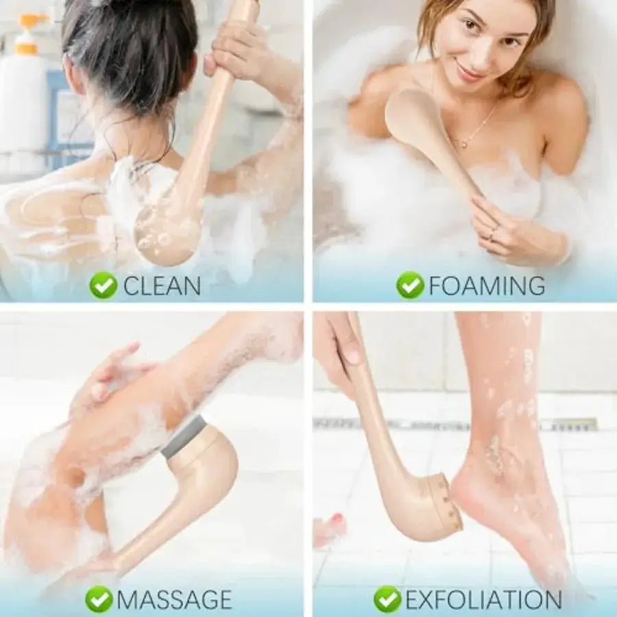 Electric Body Brush | Waterproof | Rechargeable Long Handle | 3 Heads