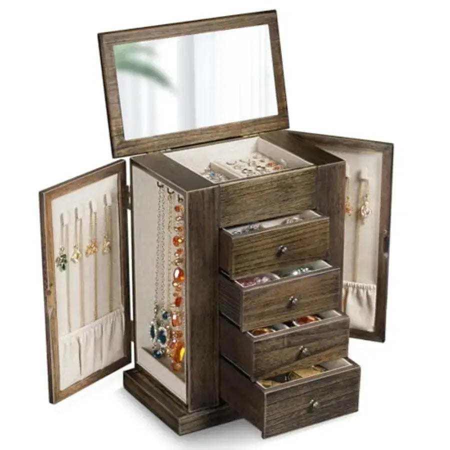 Jewelry Box for Women, 5 Layer Large Wood Jewelry Boxes and Organizers for Necklaces Earrings Rings Bracelets, Rustic Jewelry O from PriceLows™