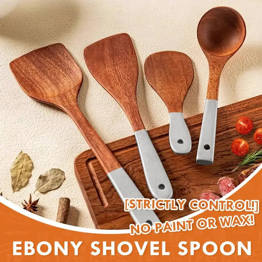 Household Non Stick Pan Special Wooden Shovel&spoon Kitchenware Set SilverColor Handle Ebony Shovel Wooden Spoon Kitchenware Set from PriceLows™
