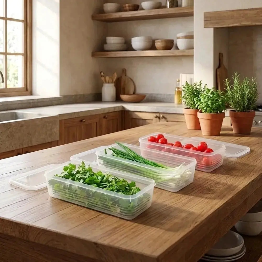 Rectangular Airtight Refrigerator Storage Containers Stackable Fresh-Keeping Transparent Boxes Kitchen Organizers for Fruits Veg from PriceLows™