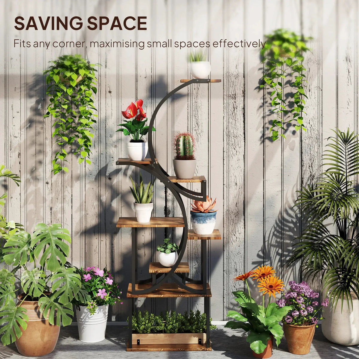 Indoor Plant Stand | 8 Tier S Shaped | Metal Frame | 62 Inch