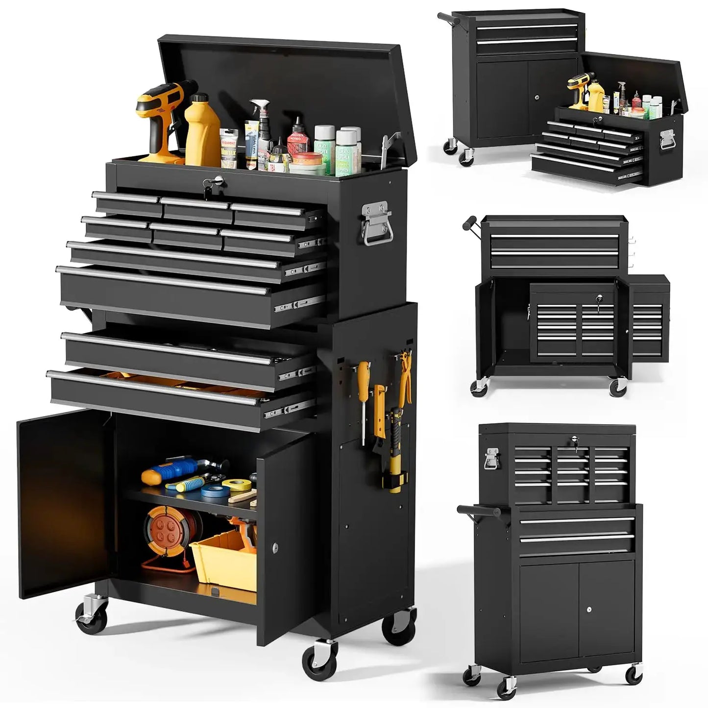 10-Drawer Rolling Tool Chest with Wheels, Tool Box with Drawers, Adjustable Shelf & Detachable Top Cabinet for Workshop Garage from PriceLows™
