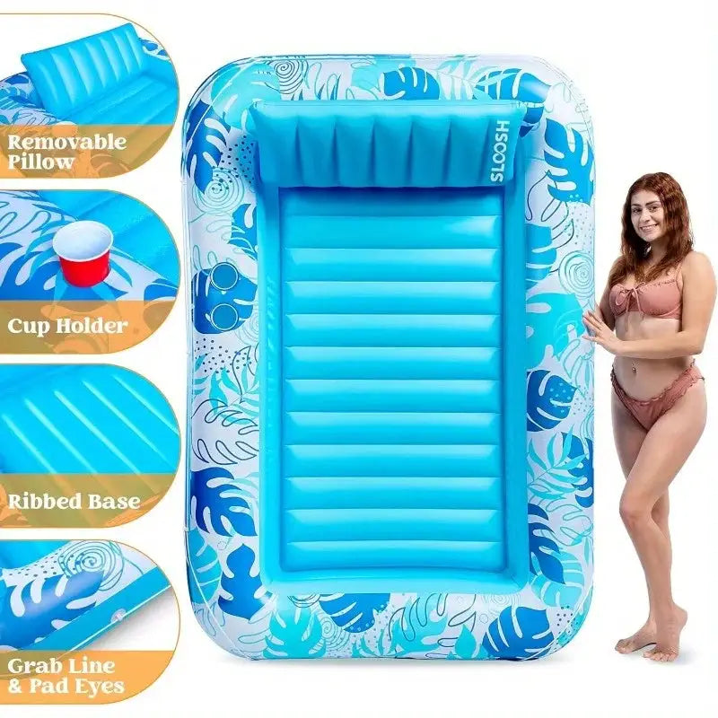 Inflatable Pool Float | 70 x 46 Inch | Removable Headrest | 4 In 1 Suntan Tub