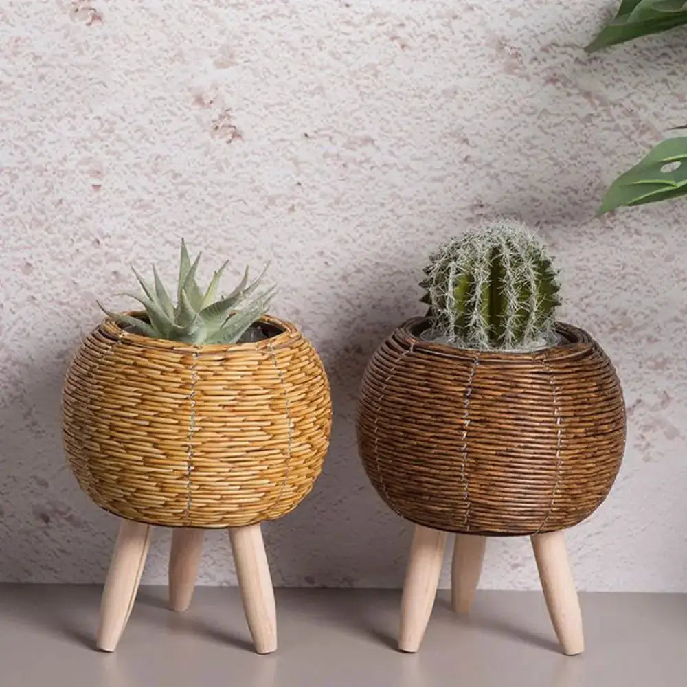 Fashion Rattan Woven Flower Pot Creative Flower Planters With Removable Legs Durable Hand Wove Plant Stand from PriceLows™