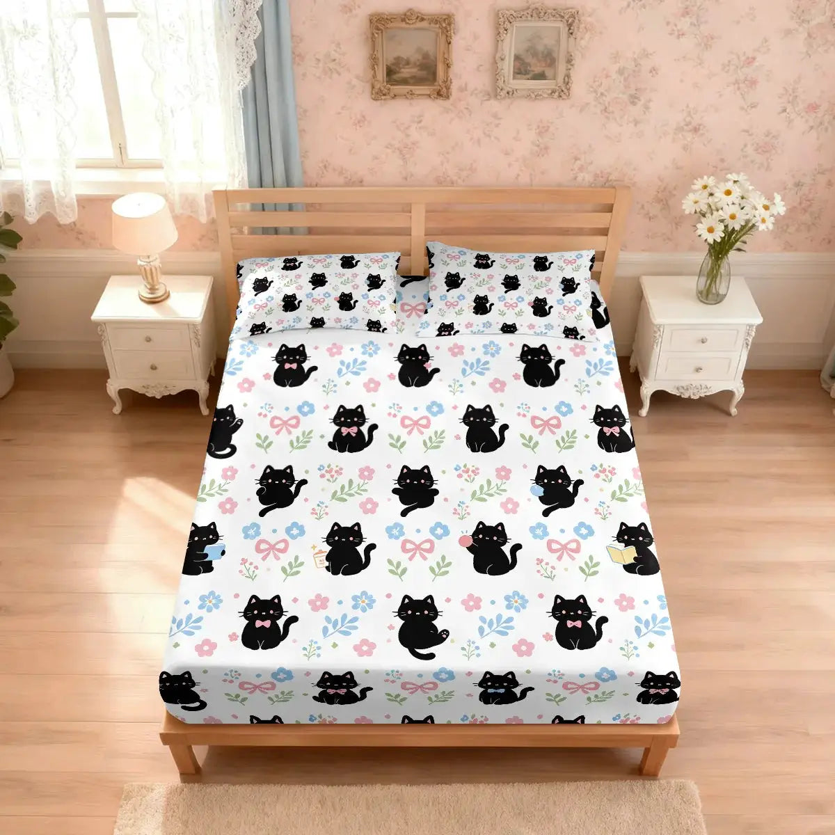 3pcs Cartoon Cute Cat Printed Chipless Bed Sheet Set Multi Size Soft Bed Cover Bedroom Bedding Decoration from PriceLows™