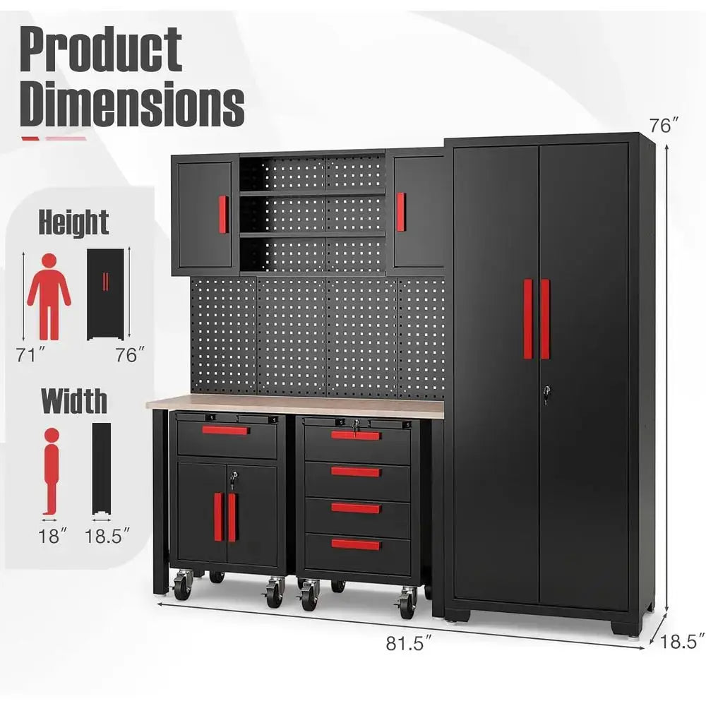 6-Piece Garage Organization Cabinet Set with Worktop, Pegboard, Rolling Chests, Lockers, and Tool Storage from PriceLows™