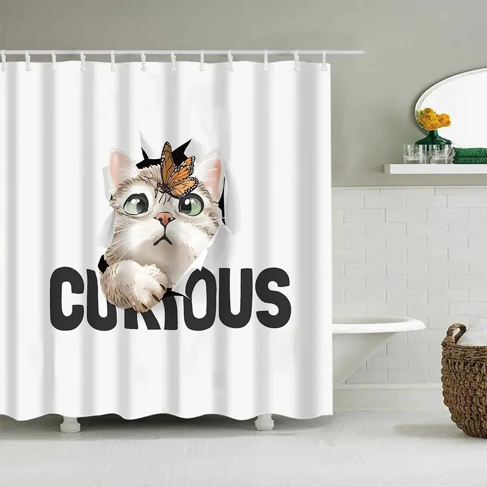 Puppy Cat Cute Cartoon Shower Curtains Washable Fabric Polyester For Bathtub Art Bathroom Decor Partition With Hooks Waterproof from PriceLows™
