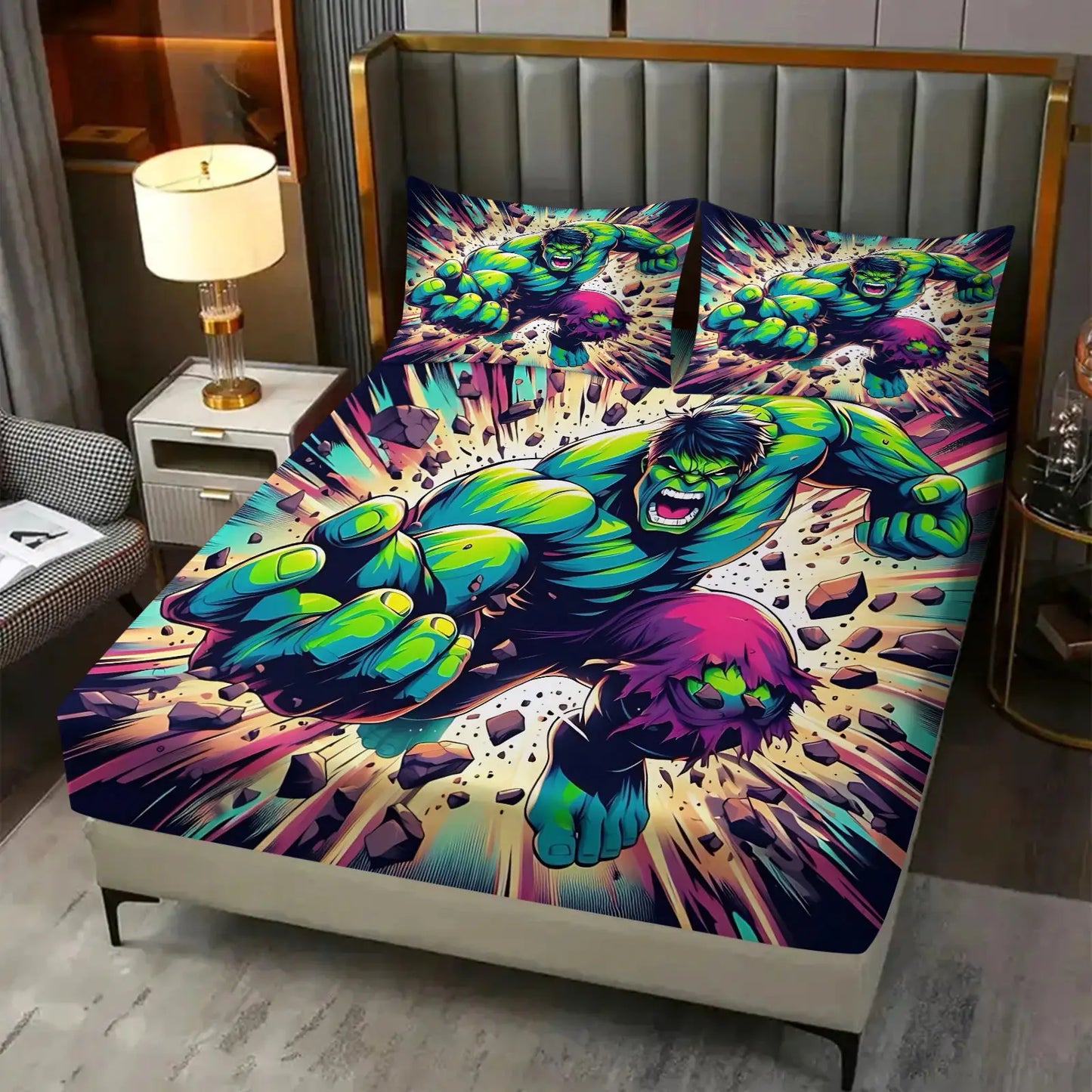 3Pcs Marvel Superhero Hulk Fitted Sheet Set with Pillowcases Soft Breathable Deep Pocket Bed Sheet Bedroom DecorMarvel Fan Gift from PriceLows™