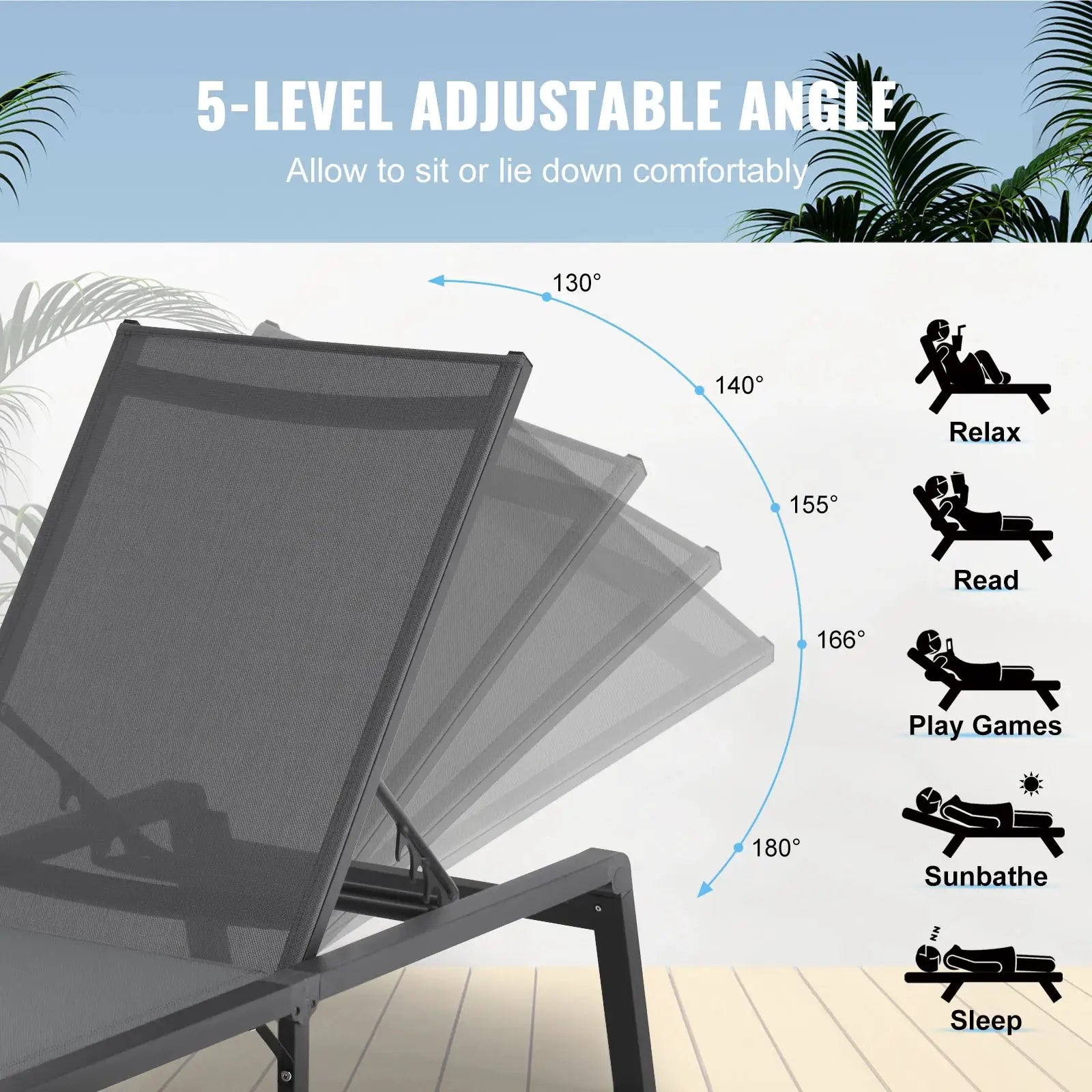 SucceBuy Chaise Lounge Chair Outdoor Aluminum Patio LoungeFolding Pool Lounge Recliner Full Flat for Patio Beach Pool Dark Grey from PriceLows™