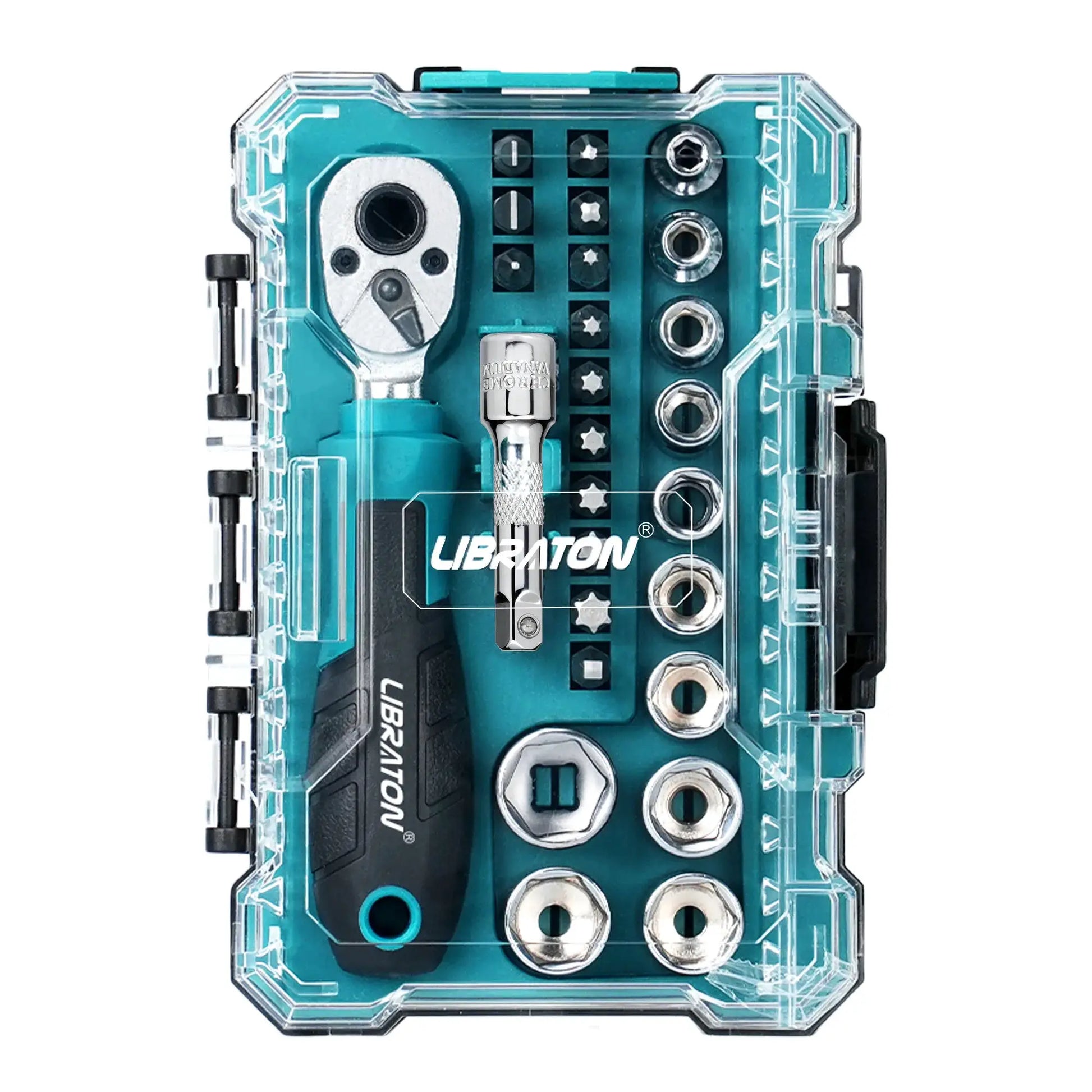 LIBRATON 26PCS 1/4" Dual-Drive Ratchet Wrench Set with Metric Shallow Sockets Screwdriver Bit Set Extension Bar for Auto Repair from PriceLows™