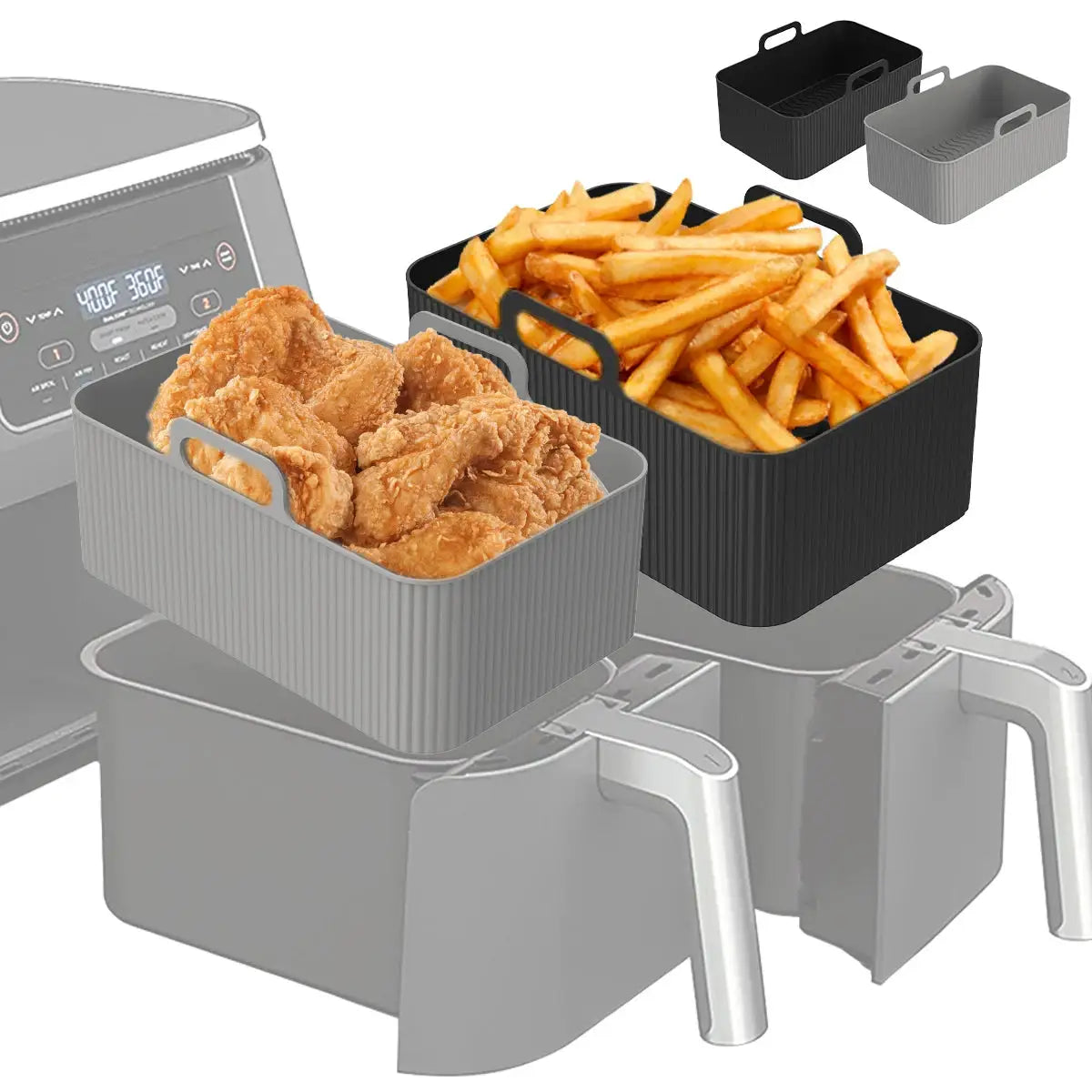 Air Fryer Liner | Silicone Material | Ninja Dual Air Fryer | Gray Black Blue