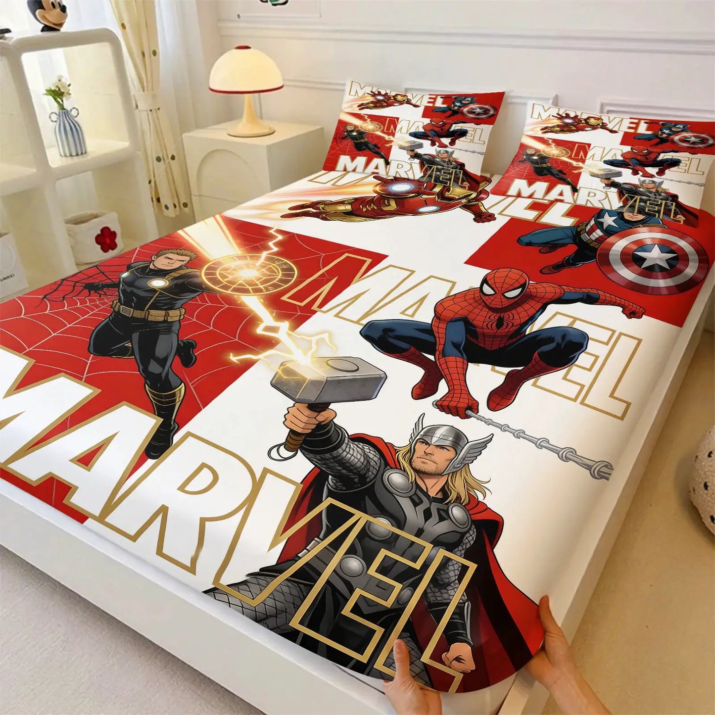 3Pcs Marvel Superhero Comic Panels Fitted Sheet Set-Marvel fan & Boys' Room Trendy Bedding-Soft Deep Pocket Mattress Protector from PriceLows™