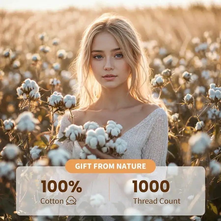 100 Cotton Sheets Set Deep Pocket Up to 1824, 1000 Thread Count Queen Size 4 Pcs Bed Sheet Sets Soft Comfortable Bedding All Sea from PriceLows™