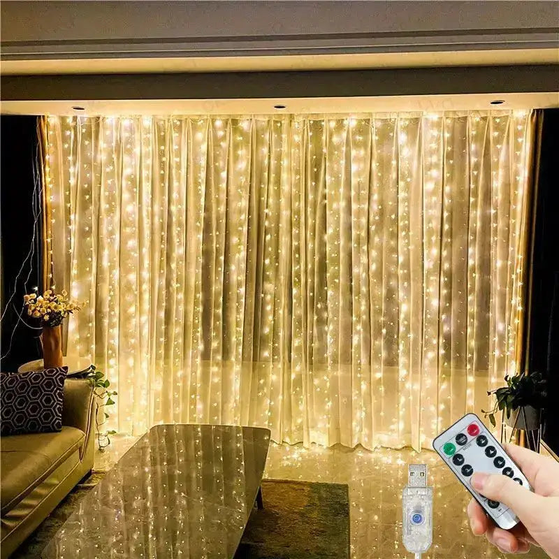 USB Plug Curtain LED String Lights 8 Modes Remote Control Holiday Wedding Fairy Garland Lights For Bedroom Living Room Decor from PriceLows™