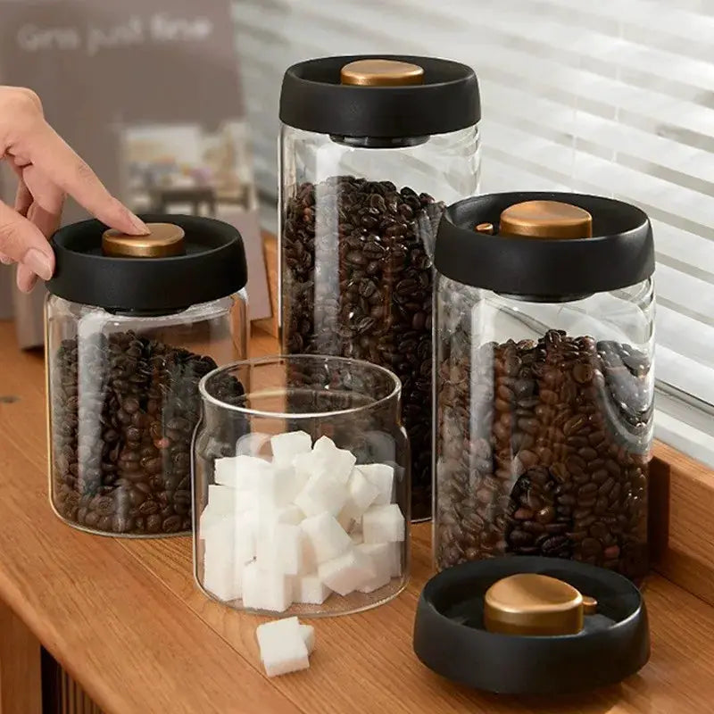 Coffee Beans Storage Jar | Airtight Vacuum Seal | Glass Bottle | Over 501ml