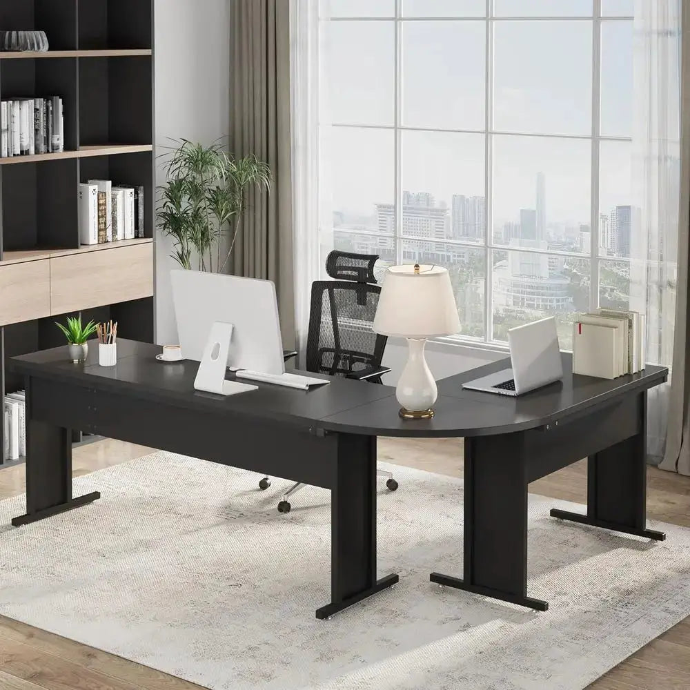 83 L-Shaped Executive Desk, Reversible Office Workstation, Ideal for Business or Home, Black from PriceLows™