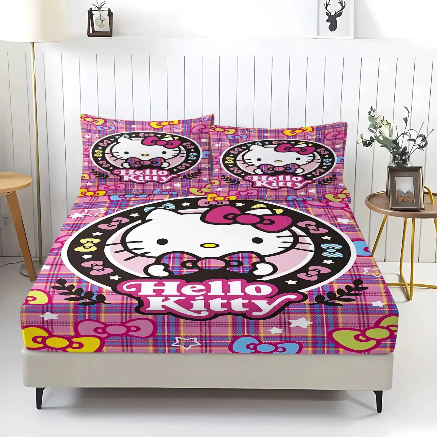 3Pcs Kawaii Hello Kitty Fitted Sheet Set With 2 Pillowcases Pink Bed Sheet Soft Deep Pocket Bedding For Girls Bedroom Decor from PriceLows™