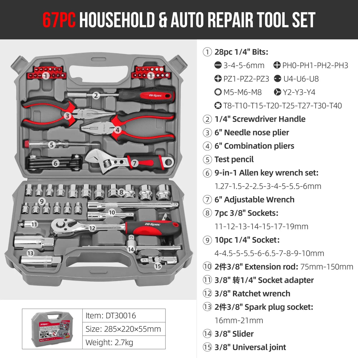 Mechanic Tool Set, 1/4", 3/8" & 1/2" Drive Metric/SAE CR-V Socket Wrench & Quick-Release Ratchet Kit for Auto & Home Repair from PriceLows™
