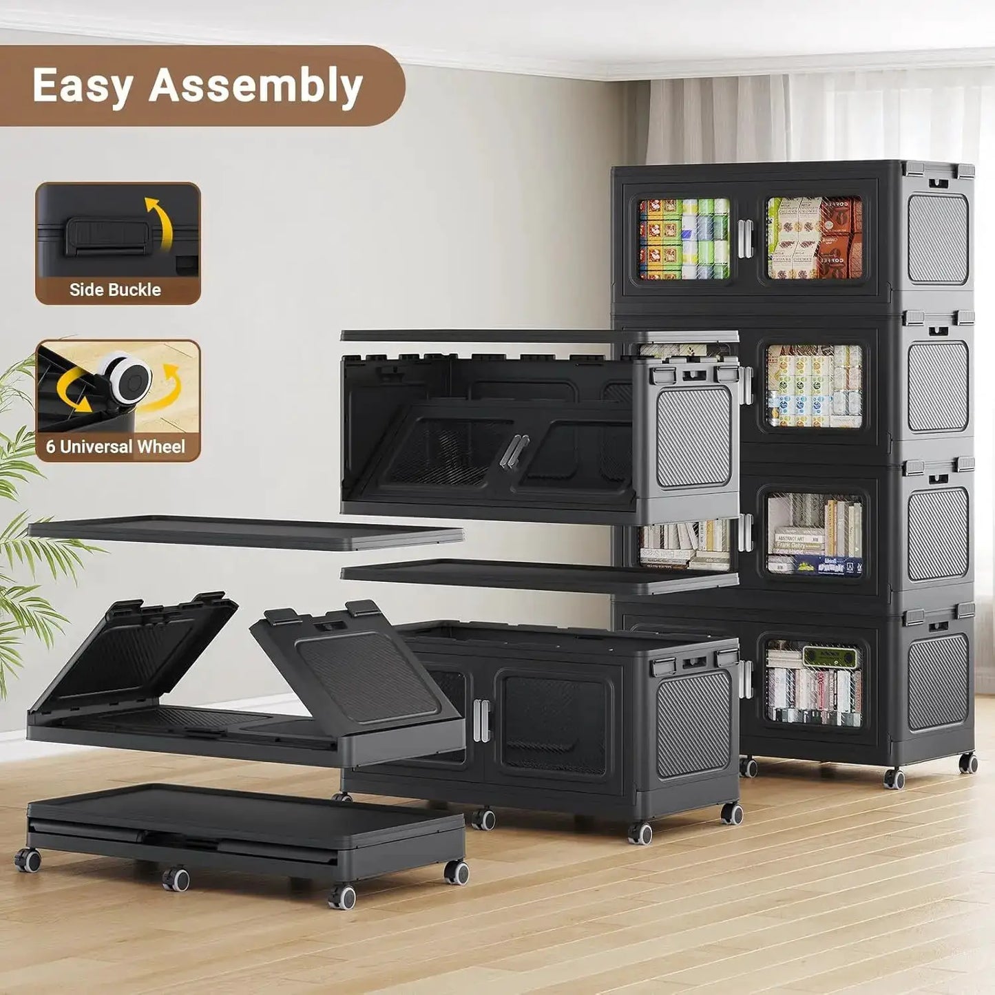 BROVIEW 165 Gal Extra Large Storage Bins Each Box with 1 Lid, 660 Qt Stackable Storage Box with Wheels, Collapsible Plastic Storage Cabinet Cubes Shelves Home Organization, 1/3/4Pack, Black from PriceLows™