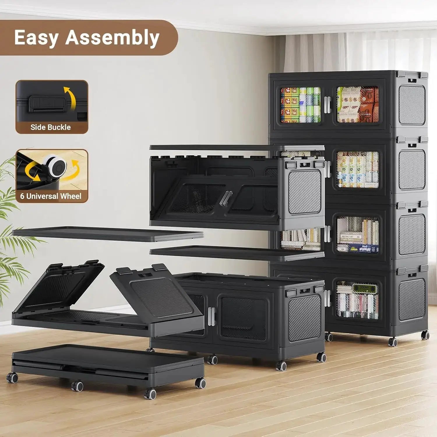BROVIEW 165 Gal Extra Large Storage Bins Each Box with 1 Lid, 660 Qt Stackable Storage Box with Wheels, Collapsible Plastic Storage Cabinet Cubes Shelves Home Organization, 1/3/4Pack, Black from PriceLows™