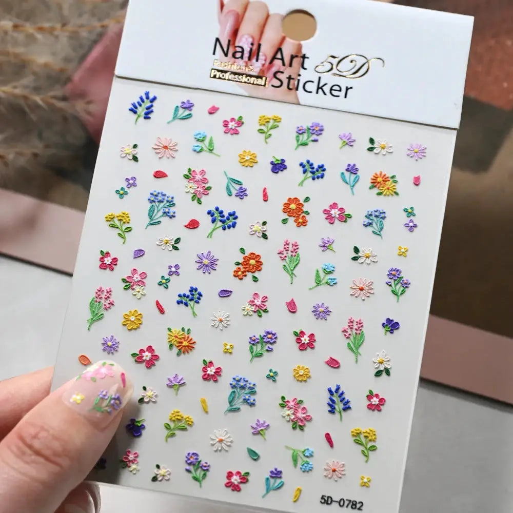 5D Pink Blue Floral Nail Art Stickers Petals Leaf Plant Embossed Nail Decals Spring Summer Flower Design for DIY Nail Supplies from PriceLows™