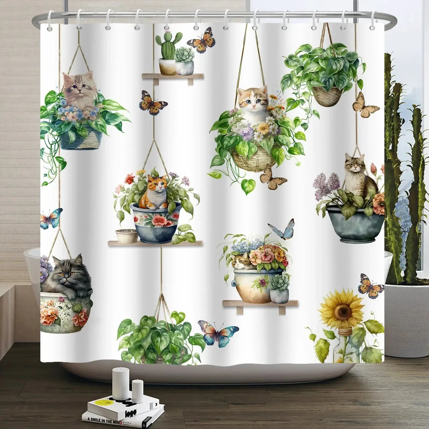 Cartoon Cat Shower Curtain Funny Animal Cute Cat Dog Kids Print Waterproof Bath Bathroom Shower Curtains Decoration with Hooks from PriceLows™