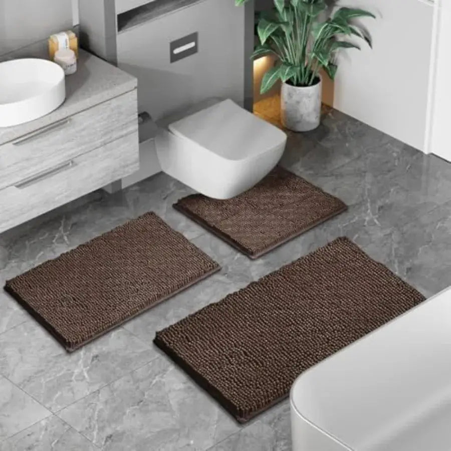 Bath Rug Set 3 Piece Luxury Chenille Extra Soft and Absorbent Shaggy Bathroom Mat Rugs Machine Washable Non-Slip Plush Carpet R from PriceLows™