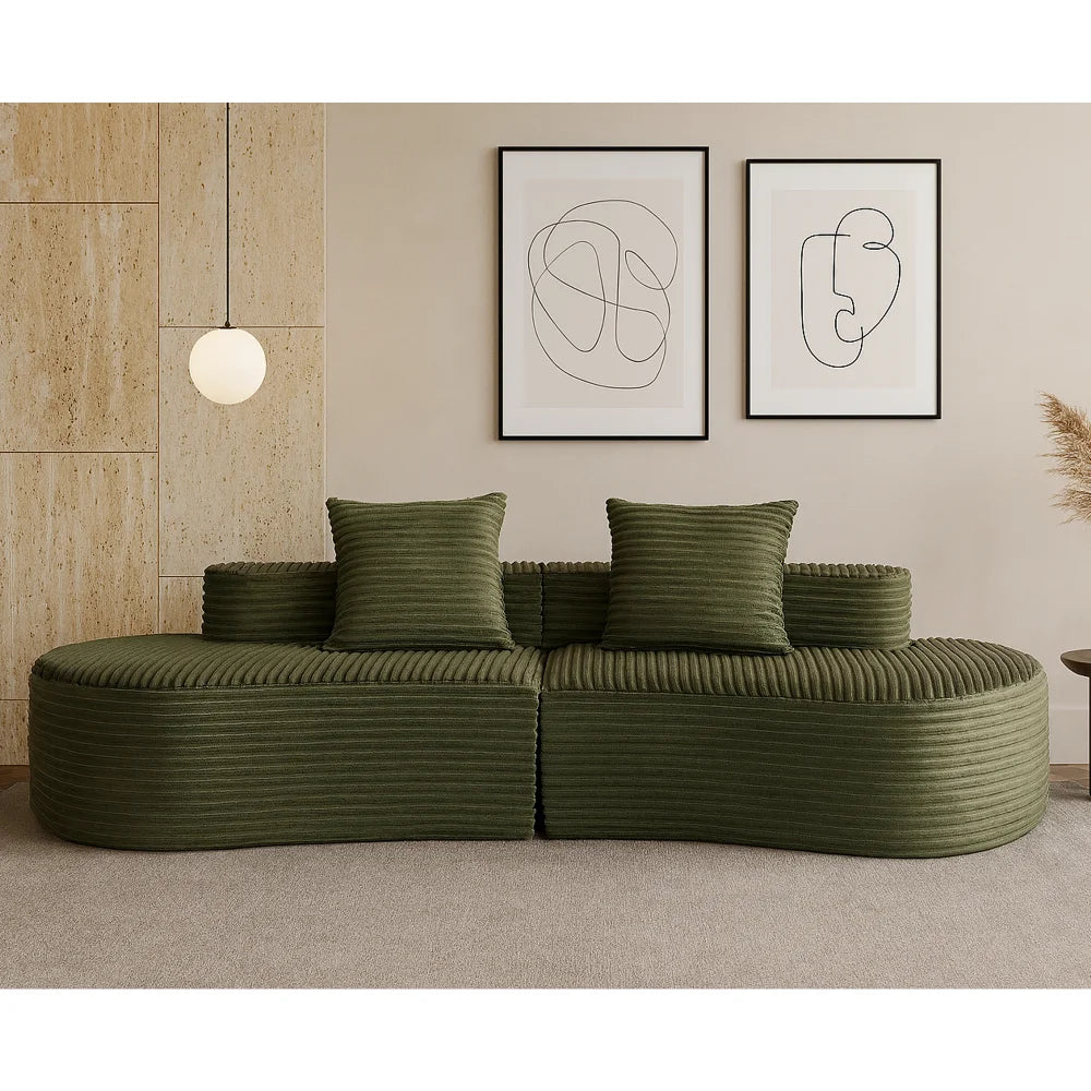Sofa | Corduroy Upholstery | Includes 2 Lumbar Pillows | Green
