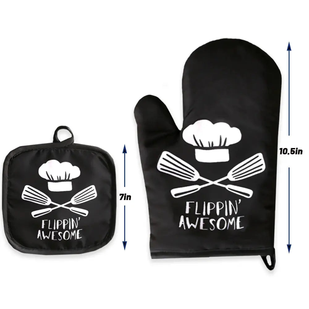 Oven Mitt Set | Insulated Heat Resistant | Cartoon Design | Set 2 Glove and Pad