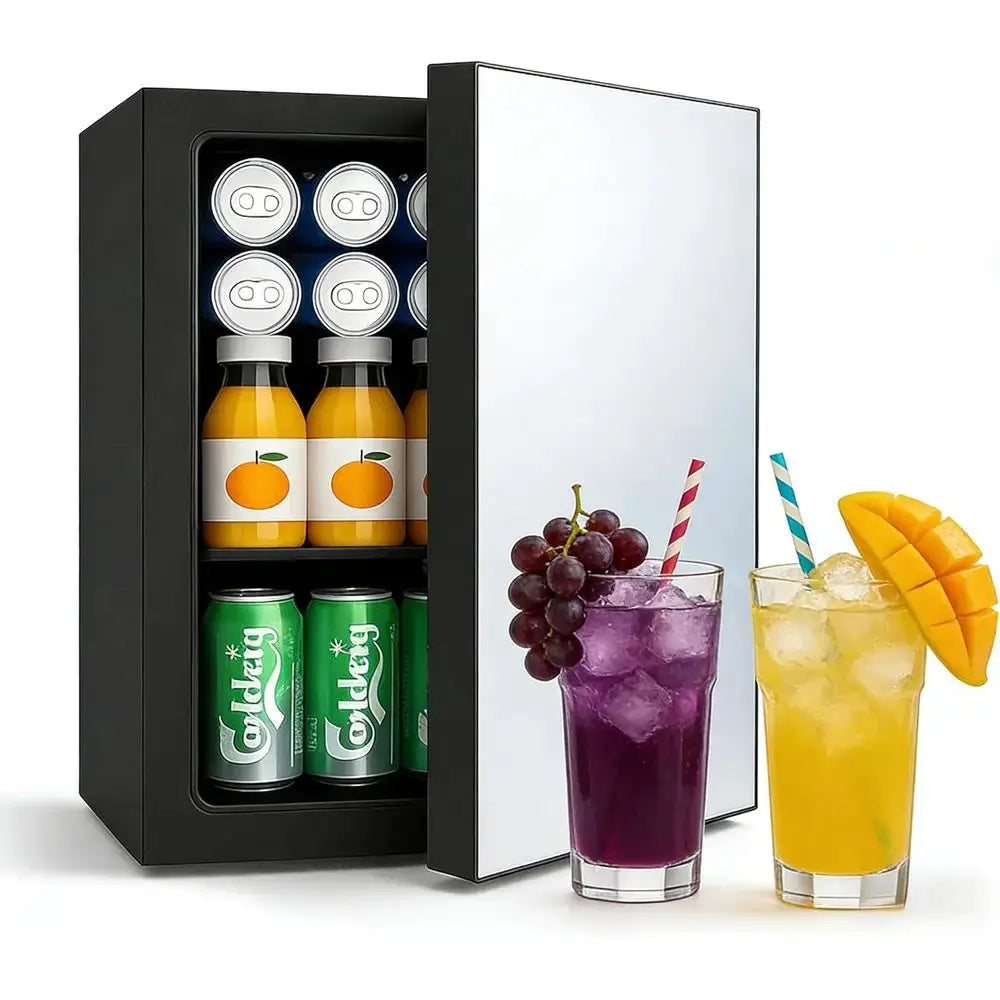 Mini 24-Can Beverage Refrigerator with Mirrored Door and Digital Temp Control, Ideal for Cosmetics, Skincare, Drinks, Bedroom, O from PriceLows™
